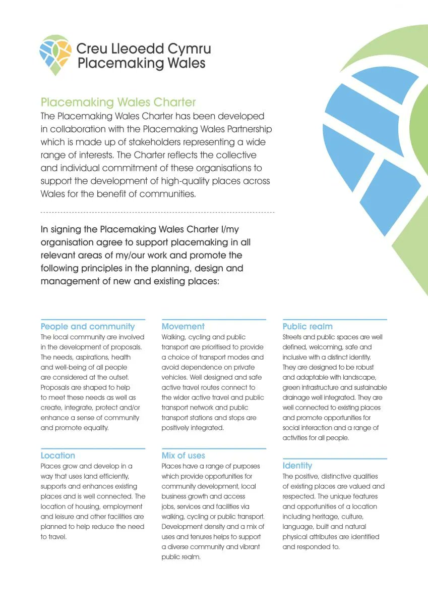 We've signed up to the @designcfw Placemaking Wales Charter.  Check out the placemaking principles here: buff.ly/3aTvcfL. Putting quality, sustainability and #community at the heart of planning #CommunitiesCreatingHomes