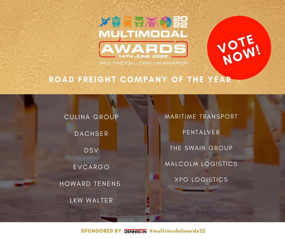 🏆 11 Finalists for the Road Freight Company of the Year Award 🚚 - make your votes count now! bit.ly/3NseSU7 #multimodalwards22 @CulinaGroup @dachser_news @DSV_AS @EVCargo @howardtenes @lkw_walter @Maritime_UK @Pentalver @TheSwainGroup @MalcolmGroup @XPOLogistics