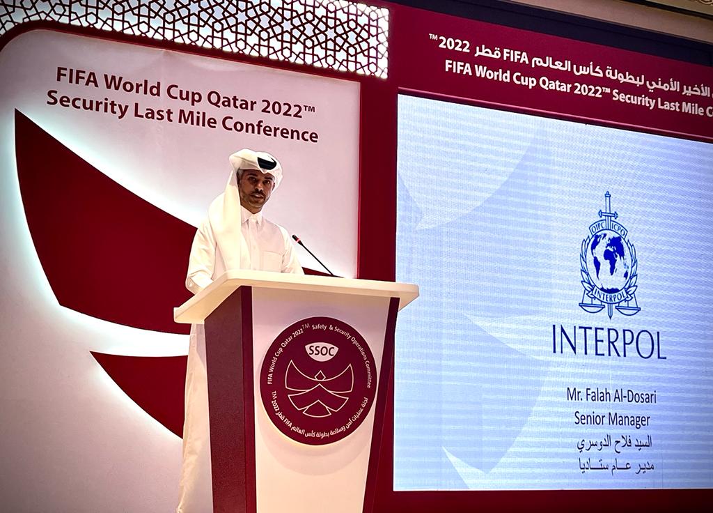 INTERPOL_STADIA's tweet photo. 🎬INTERPOL #ProjectStadia: Building on 10-years of Securing Major Events

@falah_aldosari addresses the #LastMileConference 🇶🇦 to share how @INTERPOL_HQ is setting the global standard on #MajorEventSecurity in support of Qatar and law enforcement across our 195 Member Countries. https://t.co/Ryhbhg6rKe