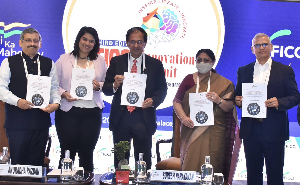 ficci_india's tweet photo. Mr Suresh Narayanan, Chairman &amp; Managing Director, 
@NestleIndia, Mr @RK_Mohapatra, Chair, FICCI HR Committee, and Ms Anuradha Razdan, Co-Chair, FICCI HR Committee releases FICCI Industry Compendium on HR Best Practices during #FICCIInnovationSummit. https://t.co/n3qfVBR0W5