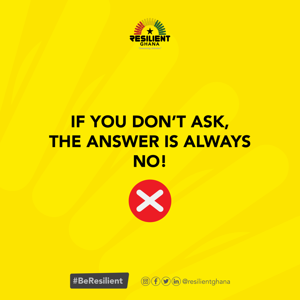 ResilientGhana's tweet photo. The only thing standing between you and what you want is the courage to ask and go for it.

Be daring and resilient this week.

#RESILIENTGHANA #bold #monday #gogetter #jointhemovement https://t.co/h8xSeCcRa5
