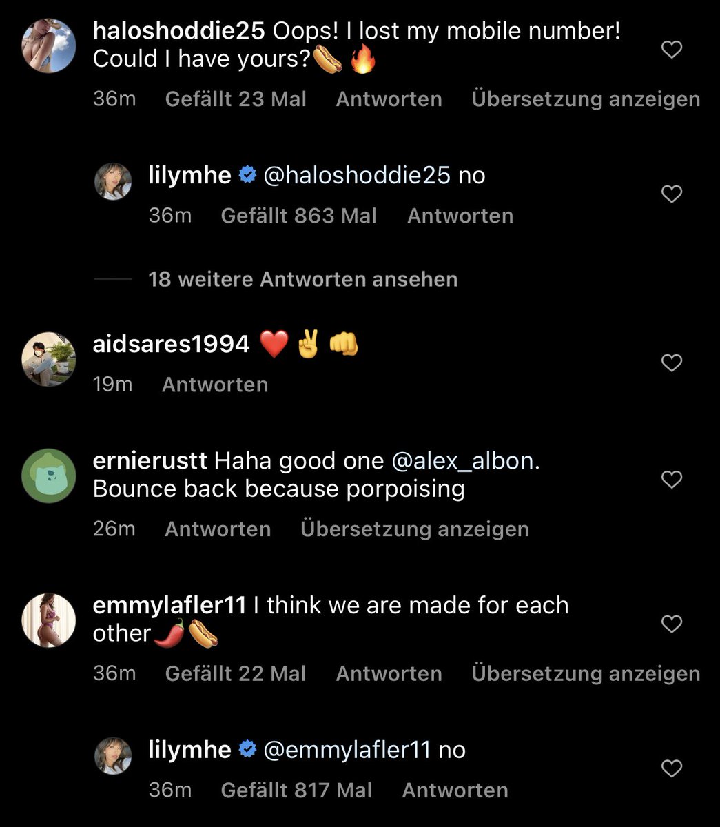 formuleo_'s tweet image. Lily responding to bots in Alex’s comment section is just😭 legendary behavior