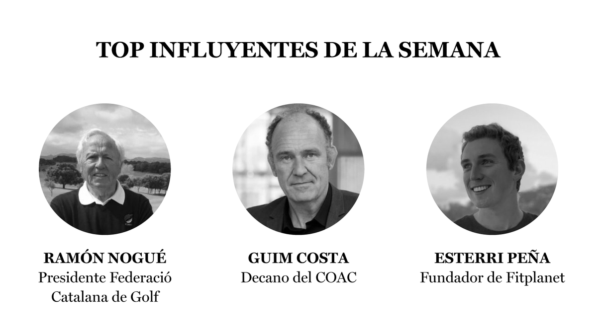 newbcnpost's tweet photo. ⚡️ Esta semana en nuestro top influyentes destacamos:

📍Ramón Nogué, presidente de la @fcatgolf
📍@CCGuim, decano del @COACatalunya 
📍Esterri Peña, fundador de Fitplanet https://t.co/tqk5fqO4NR