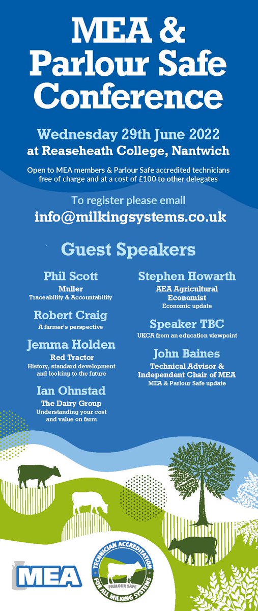 MEA_MSTA's tweet photo. The MEA &amp; Parlour Safe Conference returns this June. Join us on Wednesday 29th June 2022 at Reaseheath College. Full information on speaker line up and ticket information in the attached image https://t.co/nhZpNdJsda
