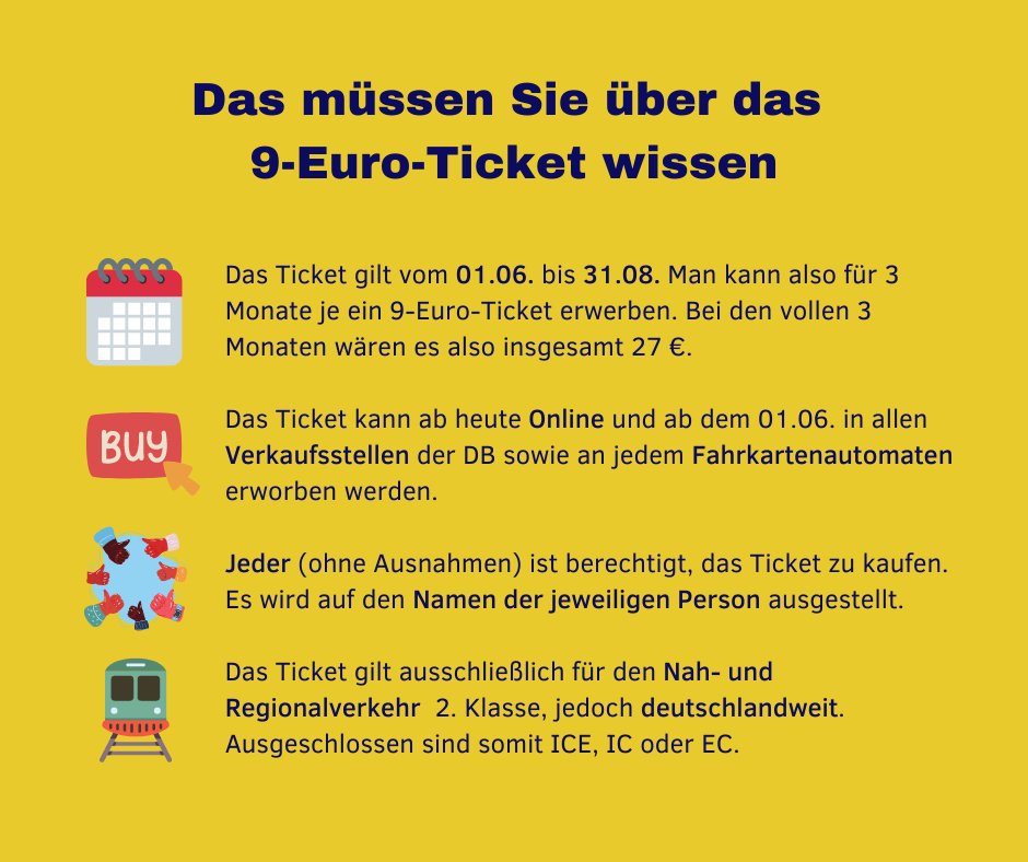 DS_hilft's tweet photo. 🎉 Es ist so weit: Ab heute startet der (digitale) Vorverkauf des 9-Euro-Tickets! 🎟🚝 

▶ Hier können Sie Ihr 9-Euro-Ticket online kaufen: https://t.co/DSmo2actHc

▶ Mehr Informationen hier: https://t.co/ed6vE6YB0c 

#neuneuroticket #db #deutschebahn #zug #bahn #ticket https://t.co/JfEXqZbilZ