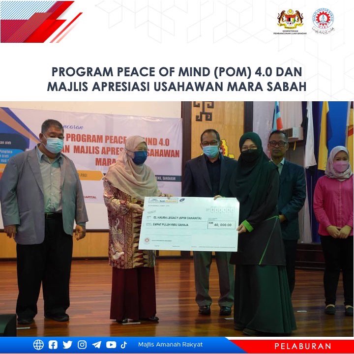 maragov's tweet photo. YB Datuk Seri Panglima Hajah Azizah binti Datuk Seri Panglima Haji Mohd Dun telah menyempurnakan Pelancaran Program Peace of Mind 4.0 dan Majlis Apresiasi Usahawan MARA Sabah pada pagi ini di MRSM Tun Mohammad Fuad Stephens (TMFS), Sandakan, Sabah.
#mara #amanahrakyat #POM4.0 https://t.co/XxSsIt1NKz