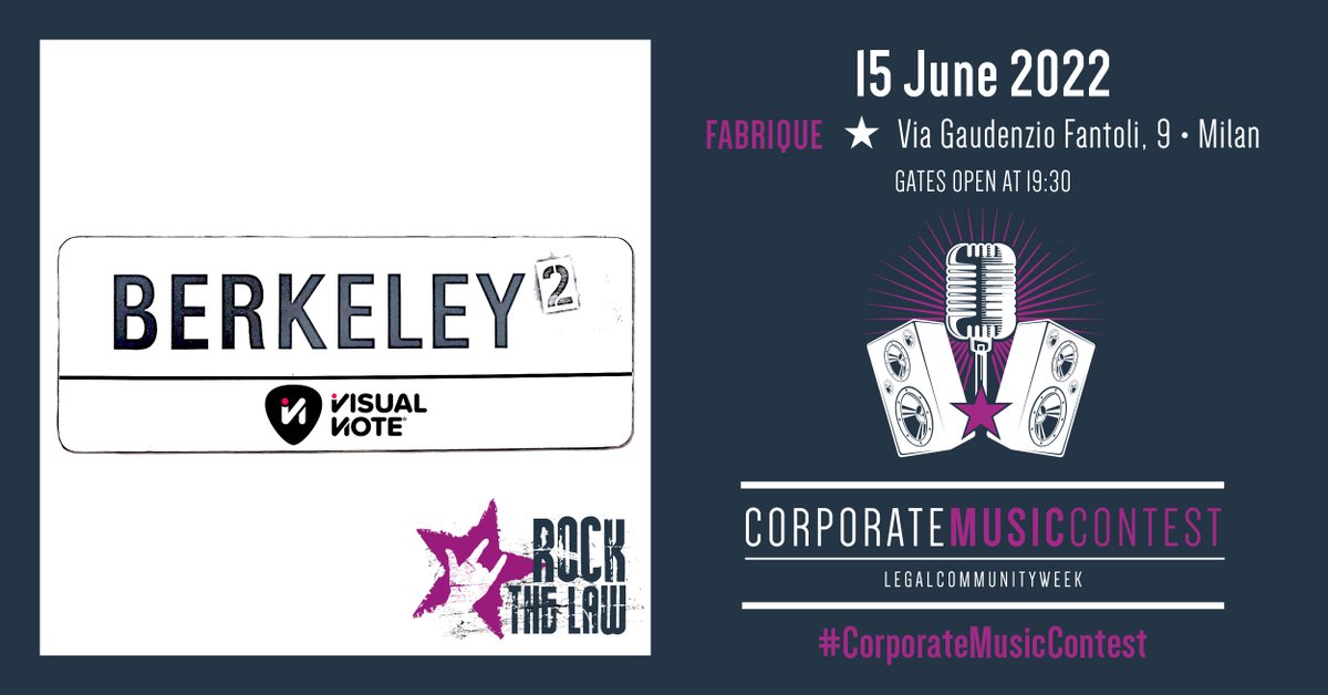 LCWeek's tweet image. June 15 | Gates open at 19:30 | Performances start at 20:30 | 🤟 𝐂𝐨𝐫𝐩𝐨𝐫𝐚𝐭𝐞 𝐌𝐮𝐬𝐢𝐜 𝐂𝐨𝐧𝐭𝐞𝐬𝐭 | Fabrique, Milan

Barkeley Squared will perform on stage at the Corporate Music Contest.

#legalcommunityweek #corporatemusiccontest