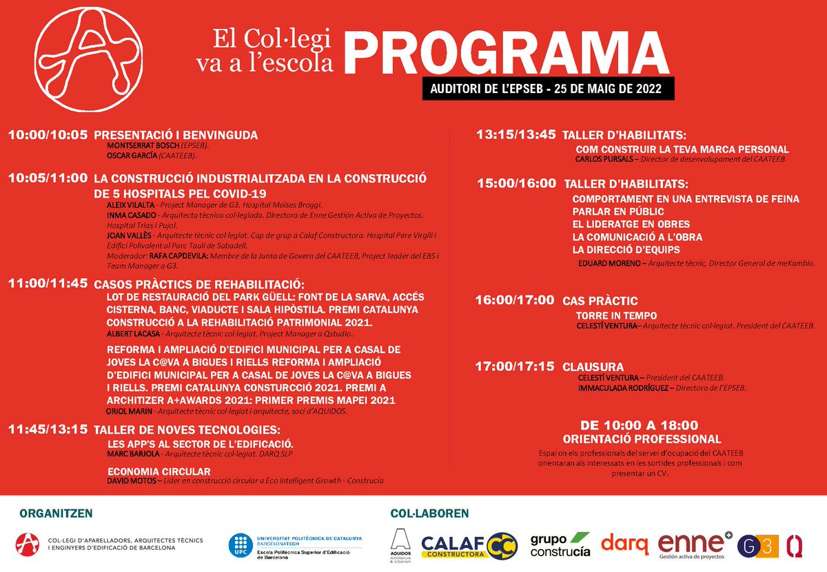UPCEdifica's tweet photo. Jornada professional amb el @apabcn_cat
Cas pràctic: Edifici in Tempo 
🗓25/05
⏰16-17h
📍Sala Actes EPSEB
➡️ Celestí Ventura
https://t.co/xwG2V9NS6L https://t.co/sRpOEYRgL2
