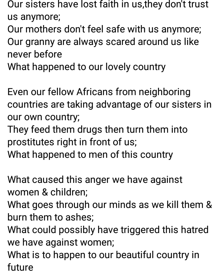 AndyMongale's tweet photo. This is just something I wrote a while back concerning this pandemic we are going through #GBV
#StopGBV
#JusticeForHlehle
#JusticeForNamhla

Please retweet https://t.co/W91fCLYQwY