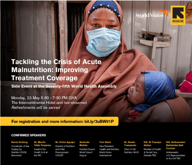 SDG2AdvocacyHub's tweet photo. TODAY๐ข
๐We must identify and promote innovation that can increase treatment coverage of #wasting.
Join today's #WHA75 side event to discuss the essential scaling of treatment coverage to minimise preventable child deaths. ๐https://t.co/mz3ZNqmG6g #GoodFood4All https://t.co/DwxY4ZTvXy
