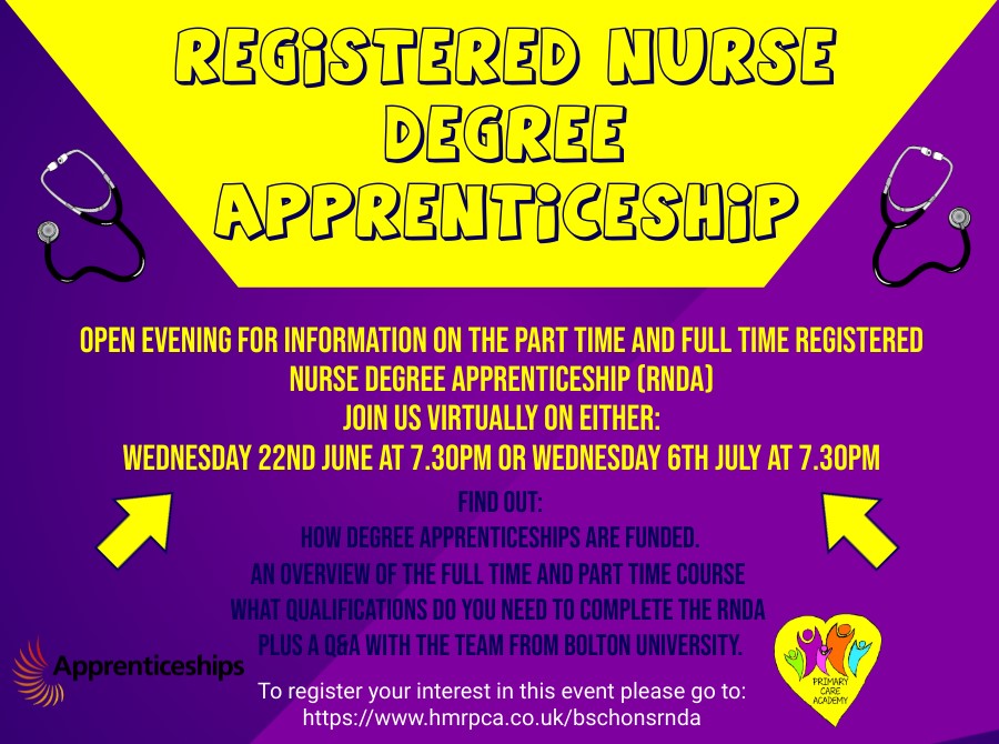 HMRPCA's tweet photo. To register your interest in this event please go to: https://t.co/XMFsOij75L
#RNDA #PrimaryCare #HMRPCA #Apprenticeship https://t.co/7CvHZQO63x