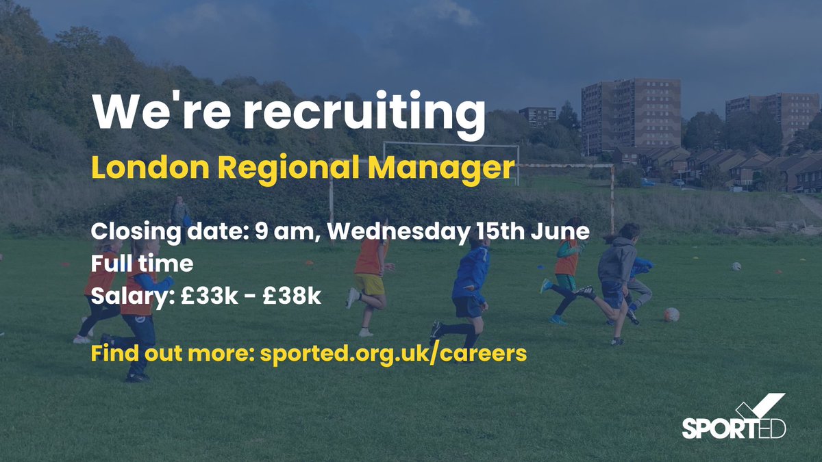 We're looking for a #London Regional Manager to join the <a href="/sported_London/">Sported London</a> team! 

⏳Wednesday 15th June
Full time 
£33k - 38k

Find out more and download the job pack 👉bit.ly/3MvYf9i