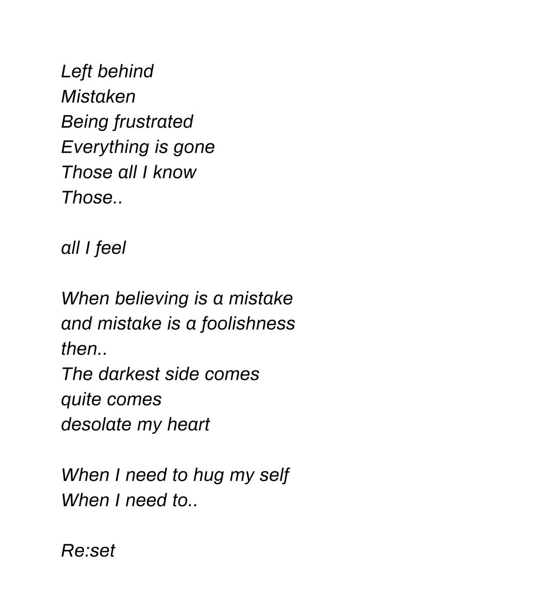 "Re:set" collection still waiting for the first collector ☺️

1/1 • 0,085
opensea.io/collection/re-…

When lost and disappointment made me frustrated and led me into darkest side, I don't want fall into the same mistakes. I wanna reset.
#nftphotography #NFTCommunity