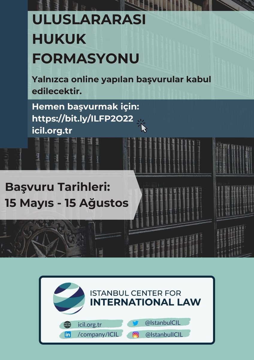 IstanbulCIL's tweet photo. Uluslararası Hukuk Formasyon Programı #ILFP ilk tur mülakatları 19 Haziran'da yapılacaktır!
Erken başvurular öncelikli değerlendirilecek olup kontenjanın dolması ile başvuru dönemi sona erecektir. İlk tur mülakatlarda yerinizi almak için hemen başvurun:
https://t.co/CmnWiQD2r2 https://t.co/usvyfHk1jy