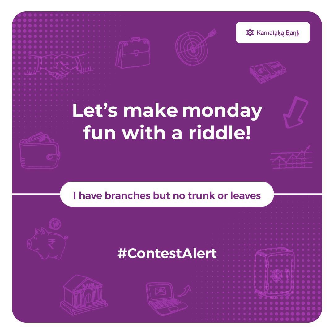 KarnatakaBank's tweet photo. Participate in the contest by dropping the answer in the comments below.

#karnatakabank #contestalert #monday #riddle https://t.co/SKhAnGFaHc