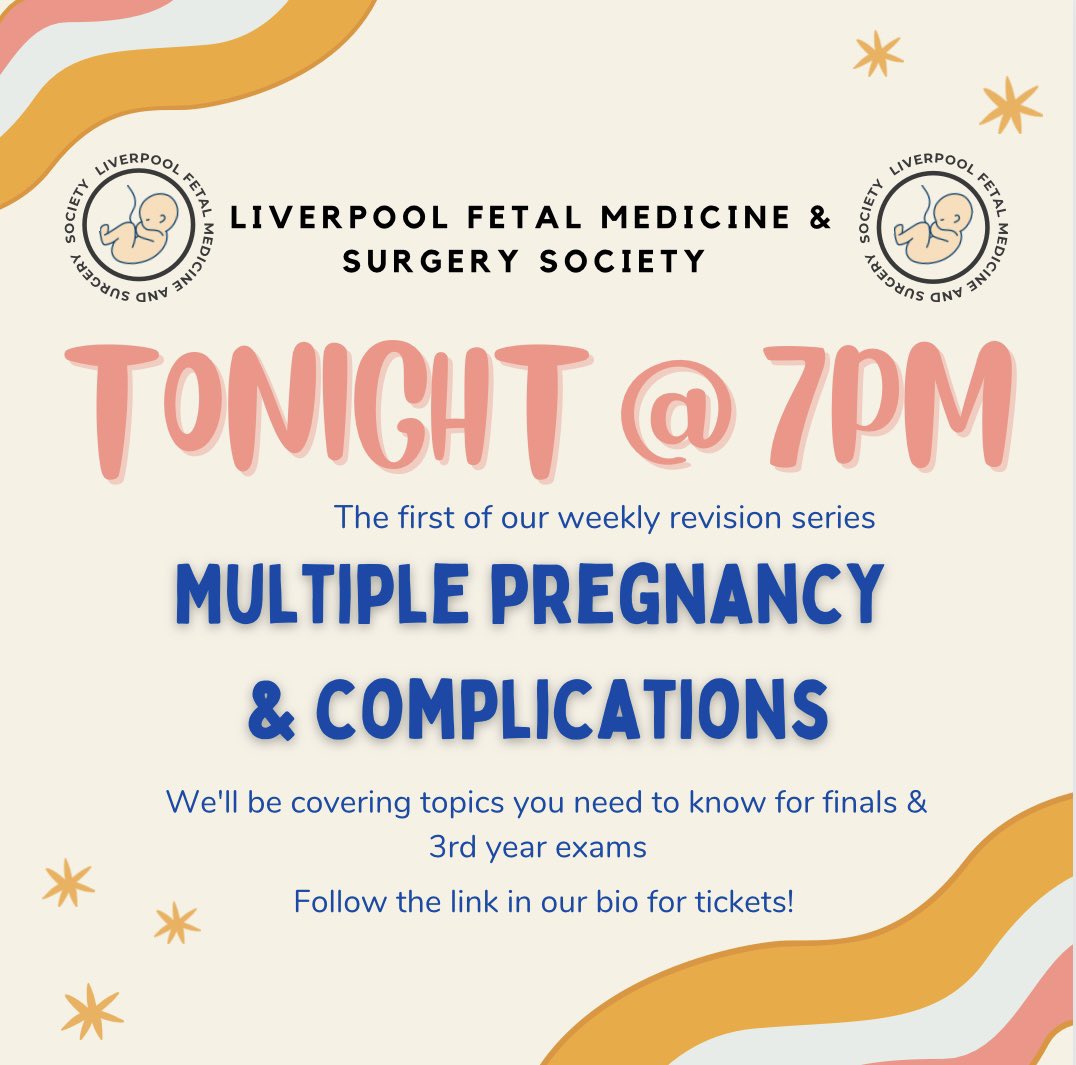 LFMSS1's tweet photo. ⭐️ TONIGHT @ 7PM ⭐️ we’re kicking off our weekly revision series with a talk on multiple pregnancy &amp; it’s complications covering all the content you need to know for finals &amp; third year exams!! 

To get a ticket follow the link or send us a DM!: https://t.co/6wPO8D5xsW https://t.co/6mCJNRMDC5