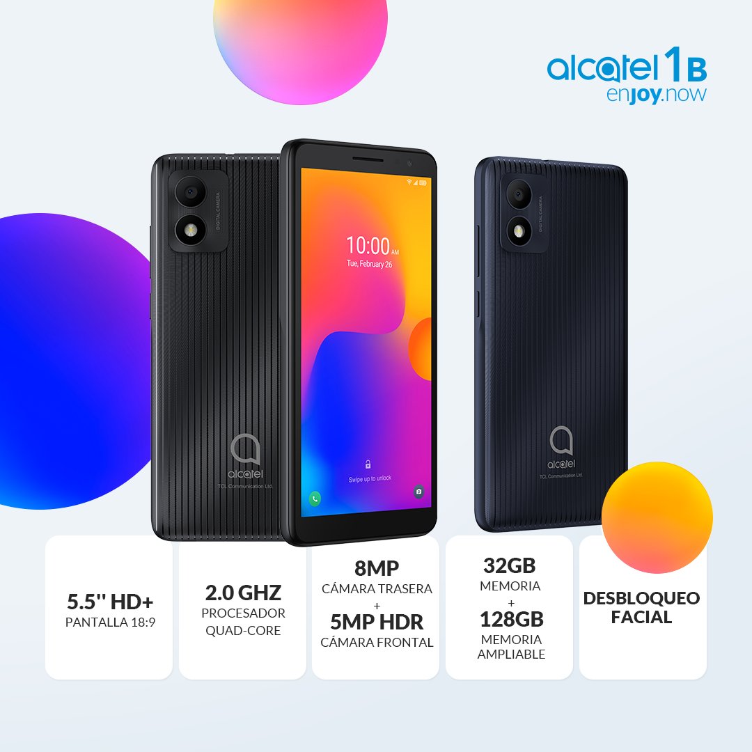 ¿Cansado de complicaciones 🙃? Evítalas con Alcatel 1B 😃. Apunta: desbloqueo facial 😐, pantalla de 5,5" HD+,  📸trasera de 8MP y frontal de 5MP HDR, procesador Quad-Core de 2 GHZ,  32 GB de memoria, ampliable a 128 y un diseño compacto. ¿A que mola? 
#AlcatelMobile #EnjoyNow
