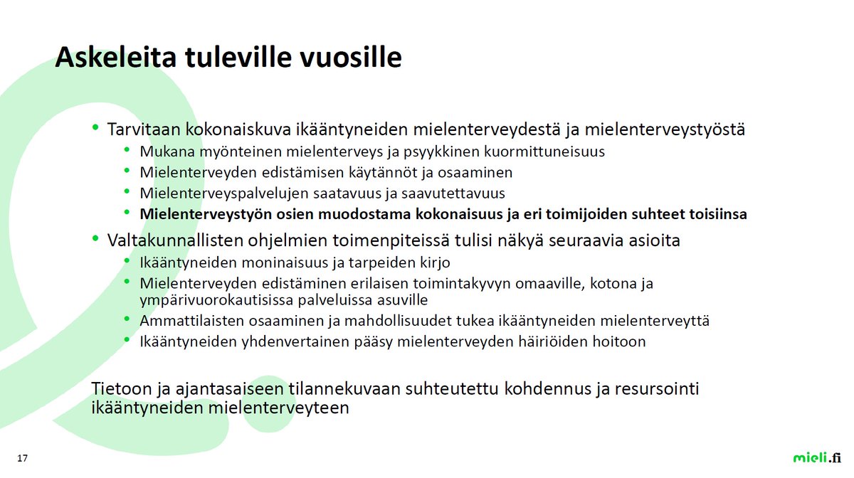 Ikainstituutti's tweet photo. Ikääntyneillä tulisi olla oikeus saada mielenterveyspalveluja yhdenvertaisesti muiden ikäryhmien kanssa. Palveluissa on huomioitava ikääntyneiden moninaisuus ja tarpeiden kirjo.

@larivaara @mielenterveys #eduskunta #ikäverkosto #MielenHyvinvointi https://t.co/0mjjtU4eGi