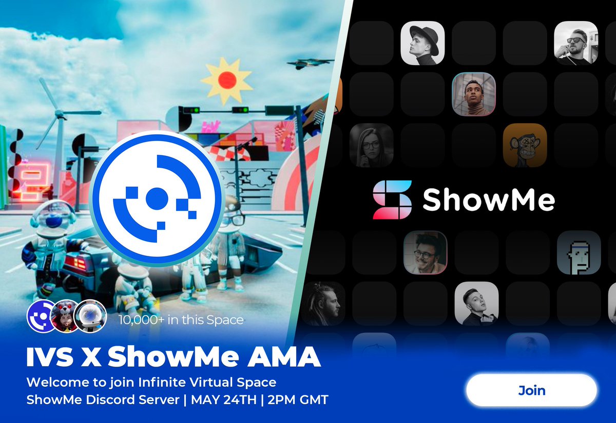 IVSProtocol's tweet photo. 🎙Join us for tomorrow #AMA with @ShowMeNFT in #ShowMeNFT Discord.
 
ShowMe is a #NFT subscription social network built on #Web3. A simple way to connect creators and fans.

Set a reminder - 
🗓 24th May
⏰2 PM GMT

See you guys in 👇
https://t.co/OkflYm9MKR

#NFTCommunity https://t.co/8Wb2e1aJKc