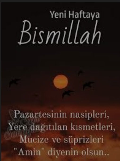 Bugünde girdik çok şükür #Bismillah yeni günümüze 
Allahım dert ve hastalıkları geçirsin güldürsün tüm kullarının yüzünüde.
Umut edelim,huzurla gelecek güzel günlere
Herdaim sevinçle dolsun kalplerimiz.
Kolay,bereketli olsun her işlerimiz.
Hayırlı #güzelhaftalar hepinize🙏Leyla✍