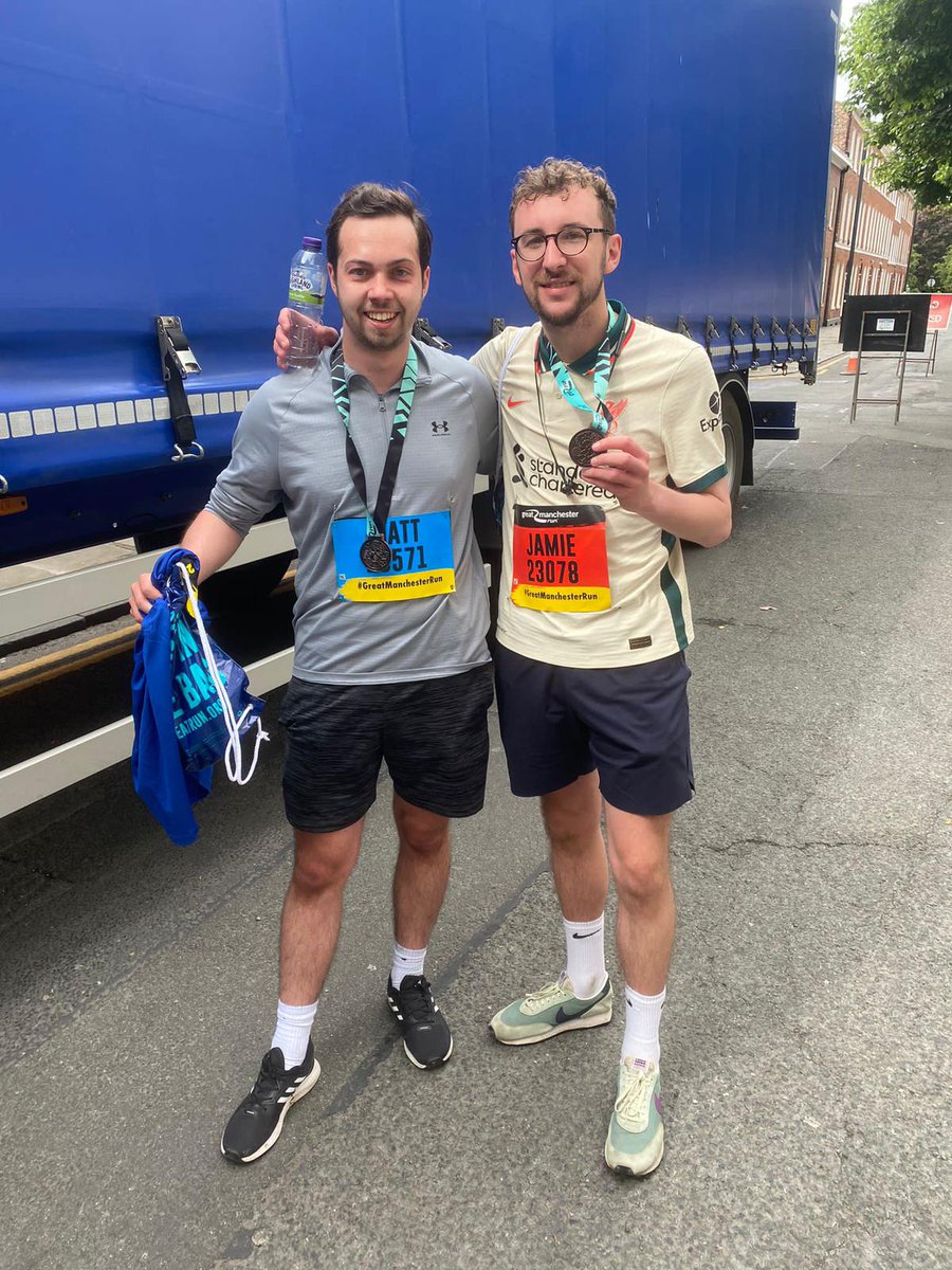 Electr1cCircus's tweet photo. We're starting this morning with an appreciation post.  Huge congratulations to Matt and Jamie who ran the Manchester half marathon yesterday, raising over £1,000 for Cancer Research UK (CRUK). 👏 🏅  

#cancerresearch  #charity  #GreatManchesterRun https://t.co/gpNpkPHP1n