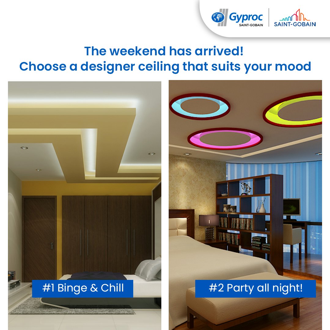 Gyprocindia's tweet photo. Weekend time is precious time. Where would you choose to spend it?
Call 1800 103 7897 (10:00 am - 06:00 pm, Monday - Saturday) or visit - https://t.co/rLI8Pr1TFU
#GyprocIndia #GyprocCeiling #WhatsYourMood https://t.co/lWpuqrPEu4