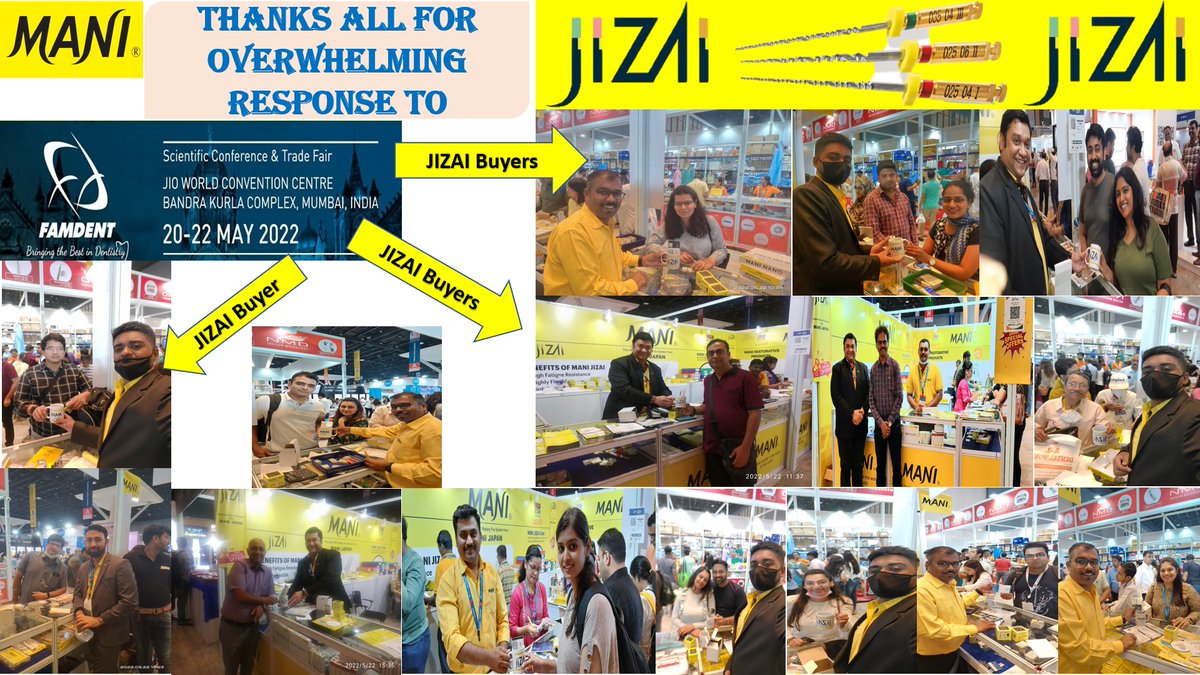 ManiMedicalInd's tweet photo. 📣📣📣JIZAI-A-THON Continues...📣📣📣
😃😃🤝🤝🎊🎉Mani India THANKS ALL🙏🙏FOR MAKING THE SMART & WISE DECISION TO ADD OUR NEW NiTi ROTARY FILE SYSTEM FROM MANI JAPAN WHICH IS NAMED & FAMED AS 𝐉𝐈𝐙𝐀𝐈 IN YOUR PRACTICE.
👉👉MANI AT #FAMDENT - #MUMBAI 2022👈👈 https://t.co/VcSV9PPJIL