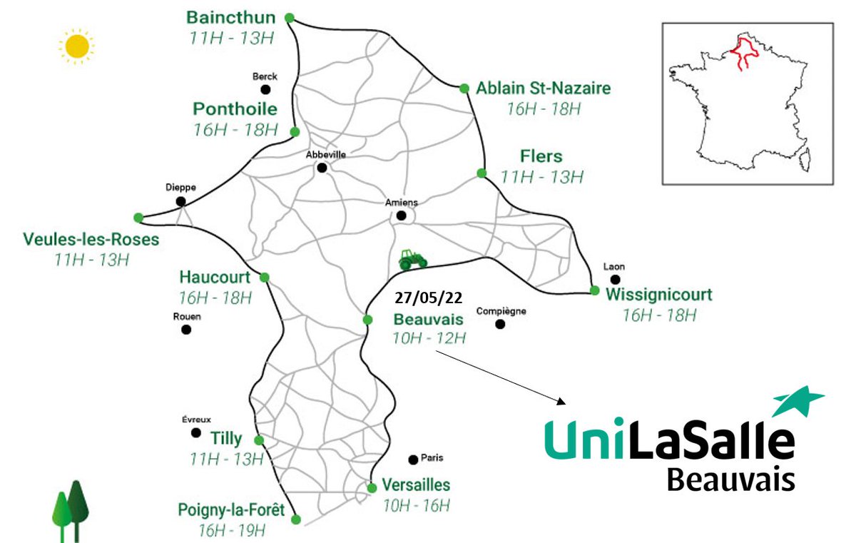 UniLaSalle_fr's tweet photo. 📢2è édition du #Tracteur tour 🚜 
📅Rendez-vous vendredi 27 mai de 10H à 12H sur le campus de Beauvais.
🤝L’occasion d'échanger sur les nouveaux enjeux pour l’#agriculture 🇫🇷 et d'évoquer la diversité de ses métiers.  

+ d'info : https://t.co/jFMG8KZAnR https://t.co/tGZfBRgecW