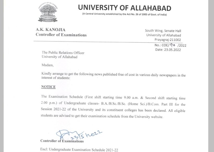 UoA_Official's tweet photo. The Exam Schedule (First shift - 9.00 a.m &amp;
Second shift - 2.00 p.m.) of Undergraduate classes- B.A./B Sc. /B Sc. (Home Sci. ) /B Com Part III for the Session 2021-22 of the University and its constituent colleges  been declared.Please refer to the Univ. website for details. https://t.co/MhSfHCFILq