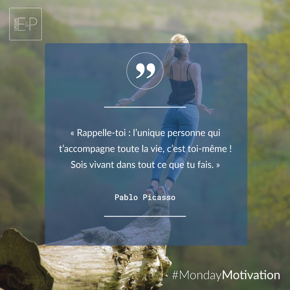 Cette semaine dans notre #MondayMotivation, Pablo Picasso cite : « Rappelle-toi : l’unique personne qui t’accompagne toute la vie, c’est toi-même ! Sois vivant dans tout ce que tu fais. » A méditer !

#MondayMotivation #Picasso #PabloPicasso #Méditation #Citation #Citations
