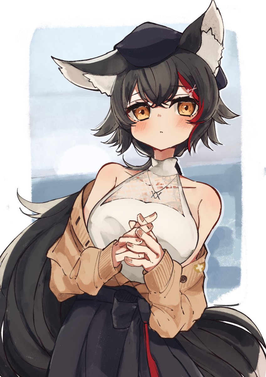 ookami mio 1girl solo animal ears black hair wolf ears streaked hair long hair  illustration images