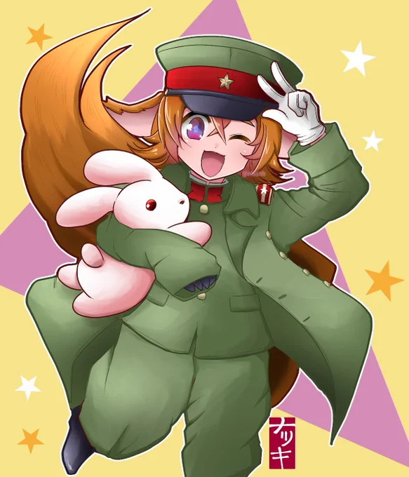 趣味に走りました。 ケモっ子はいいぞ!  (最初少女のつもりで描いたけど少年にも見えてきたので、お好きな性別でどうぞ)  #創作軍人 #創作イラスト