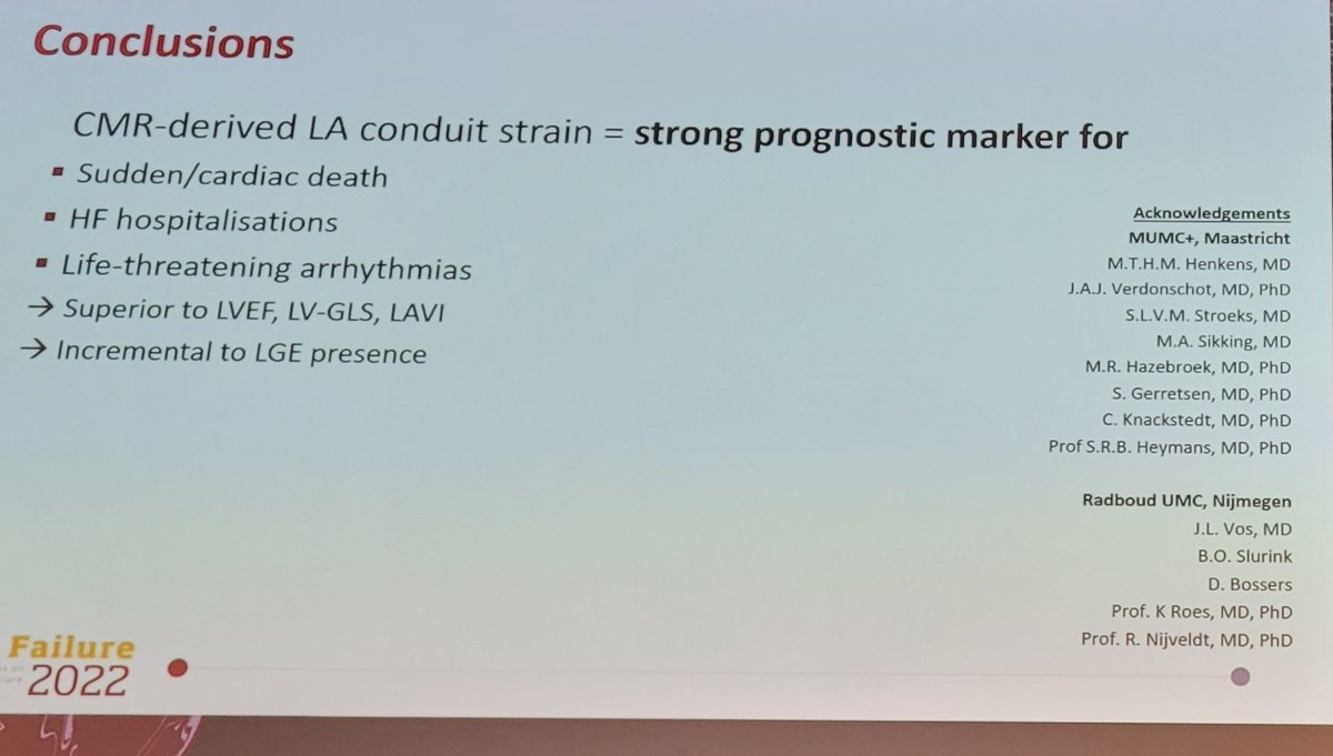 Great presentation on atrial strain to ⬆️ risk stratification in dilated #cardiomyopathy with #whyCMR, in addition to LGE.

By <a href="/raafs_anne/">Anne Raafs</a> at #HeartFailure2022 #youngHFA <a href="/CARIMMaastricht/">CARIM</a>