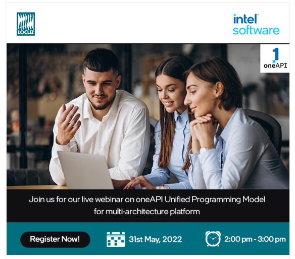SHISolutionsIN's tweet photo. Join our live webinar on “oneAPI-Unified Programming Model for Multi-Architecture Platforms” for an informative session where we’ll explain oneAPI and its use cases. See you on May 31st at 2.00pm!
Register now-https://t.co/Q6Vivht1fq
https://t.co/iiT3r1iXAe
#Locuz #IntelWebinar https://t.co/s0Ax9CU1wX