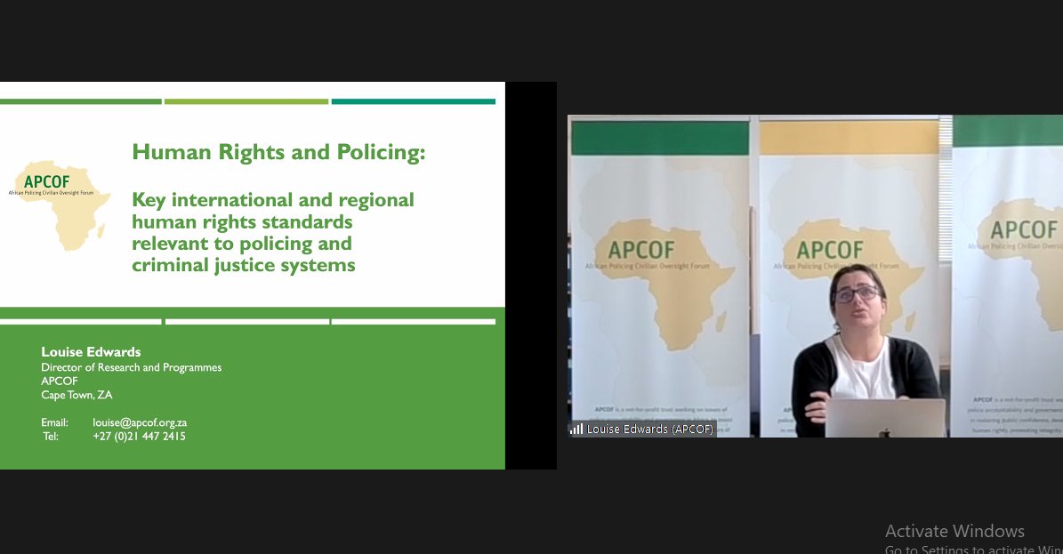 <a href="/CHR_HumanRights/">CentreForHumanRights</a> <a href="/UPLawFaculty/">UP Law</a>  and <a href="/APCOF/">APCOF</a> co-host their annual #AHRC2022_APOCS! 
Now introducing the key international and regional human rights standards relevant to  policing and criminal justice systems
¬Ms Louise Edwards
Director of research and programmes <a href="/APCOF/">APCOF</a>