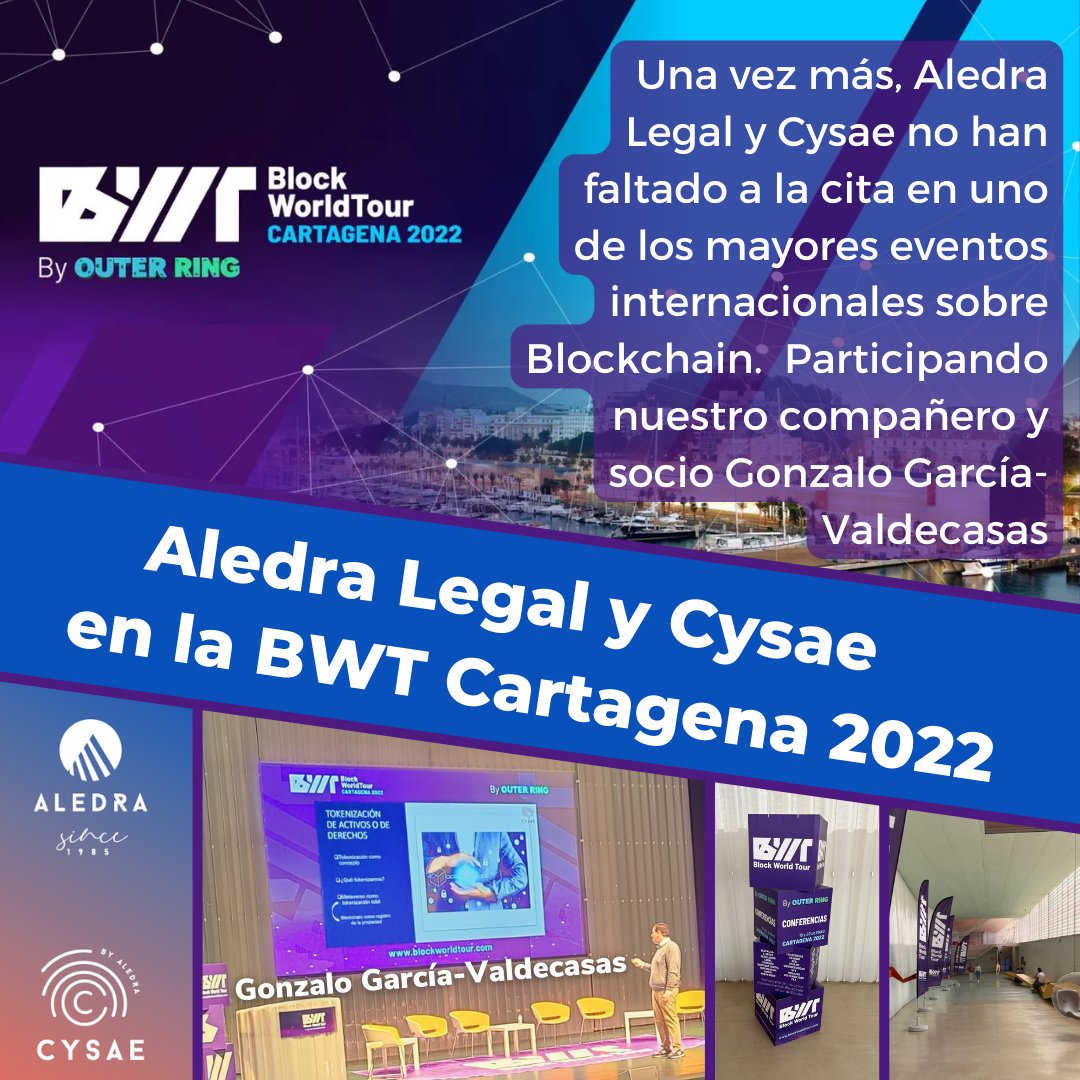 aledralegal's tweet photo. Una vez más, Aledra Legal y @cysae_legal presentes en uno de los mayores eventos #Blockchain del mundo, el @Blockworldtour Cartagena 2022.

Nuestro socio Gonzalo García-Valdecasas participó como ponente hablando sobre tokenización de activos.

#token #Tokenomics #Crypto https://t.co/YiVwt7ggu8