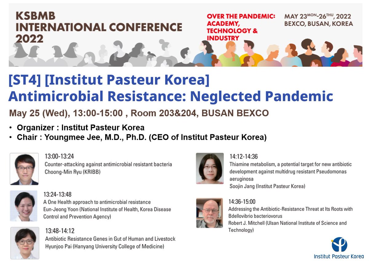 We invite you to #IPK's satellite session titled "#AntimicrobialResistance: Neglected Pandemic" at the #KSBMB International #Conference on May 25, 1pm @ Busan #BEXCO. Join us in this global exchange to respond to #AMR, the next big threat to public health. t.ly/akM0
