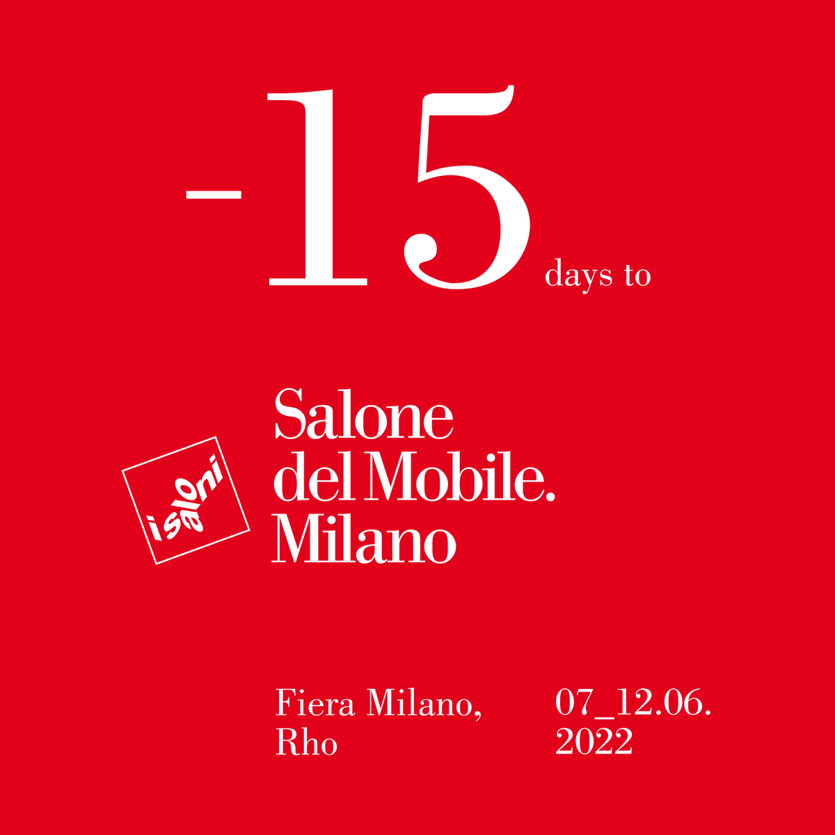 iSaloniofficial's tweet photo. Just 15 days to #salonedelmobile2022! We can't wait to see all from 7th to 12th June at Rho Fiera Milano, have you already purchased your ticket? 
👉 get now your ticket at reduced prices for #salonedelmobile60th https://t.co/jRkFC5hdUD https://t.co/e4IQdQQFwY