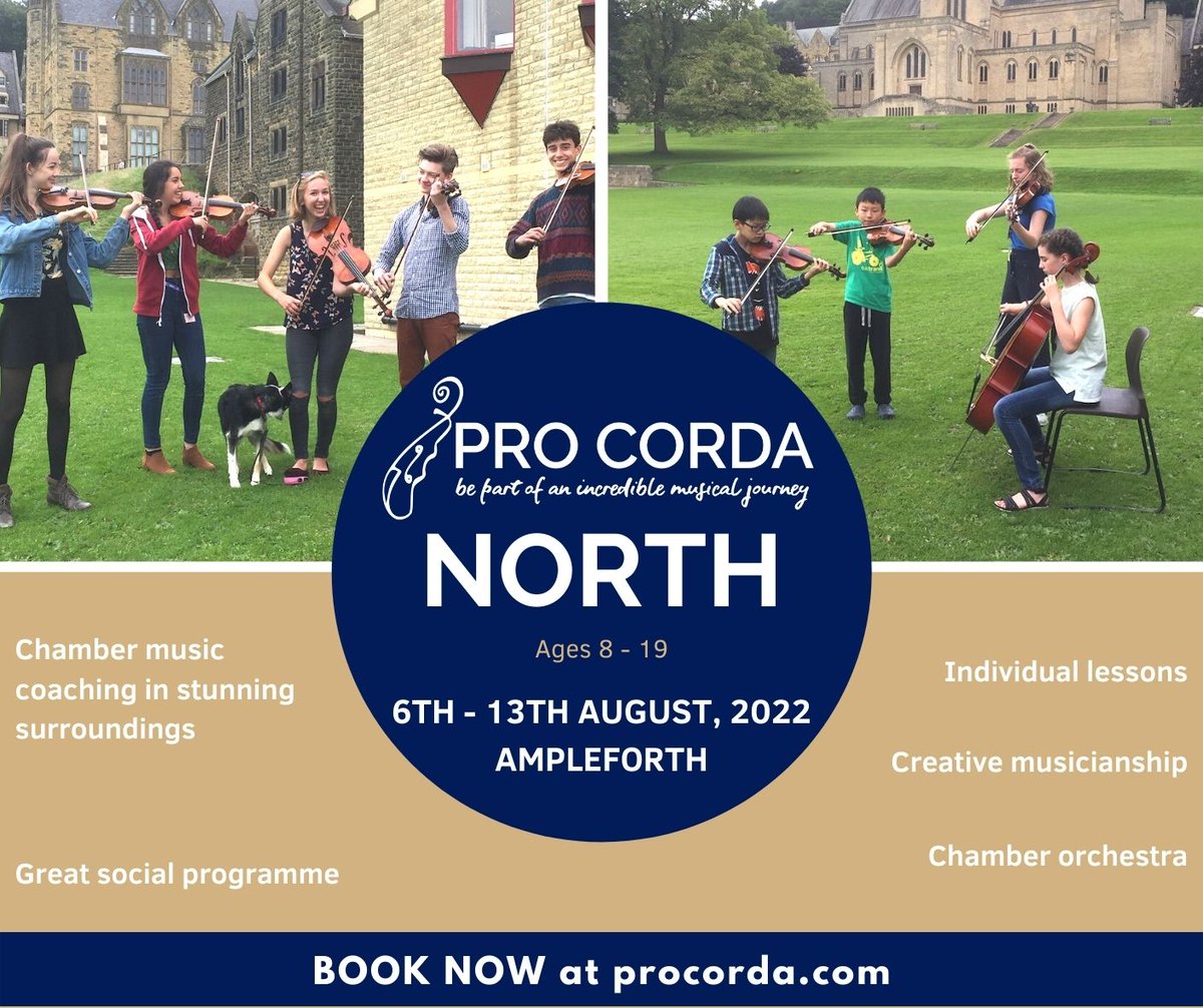 There are a few places left for our Pro Corda North chamber music course this summer @AmpleforthColl. Fantastic chamber music coaching in stunning surroundings with heaps of fun for students aged 8 to 19. Find out more and book your place at procorda.com