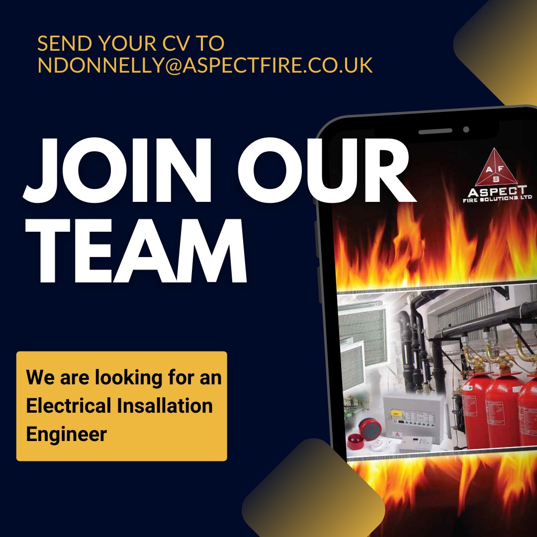 Ready for a new challenge?
We are looking to expand our Electrical Installation team... full job details are on our website vacancy page at aspectfire.co.uk or email your cv to ndonnelly@aspectfire.co.uk 
#vacancy #engineer