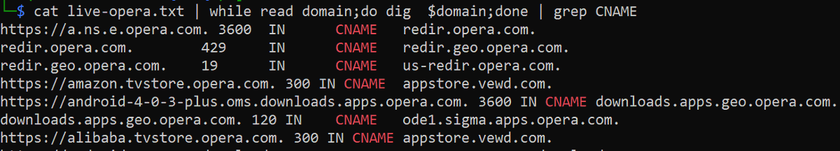 tamimhasan404's tweet photo. #DomainTakeover #oneliner #bugbountytips 
> Don't always check only on third-party services.
> Check manually if target pointing CNAME Domain is available for buy or not.
> cat live-domains.txt | while read domains;do dig $domains;done | grep CNAME
Thanks to @Virdoex_hunter https://t.co/Jk2CbH2RvU