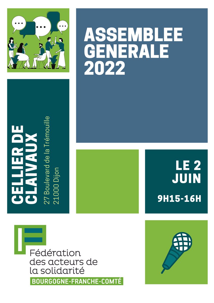 🗓️Rendez-vous le jeudi 2 juin pour l'Assemblée générale de la FAS BFC !
L'occasion pour les adhérents et les partenaires de rencontrer Nathalie Latour, nouvelle directrice générale de la Fédération des acteurs de la solidarité.

Programme et inscriptions : bit.ly/3lxdqnm