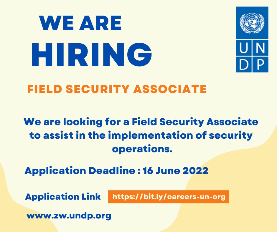 We're hiring📢

We are looking for a Field Security Associate 
to assist in the implementation of safety &amp; security 
operations for UN personnel.

Apply not later than June 16, 2022

To follow the link to apply ➡️bit.ly/careers-un-org