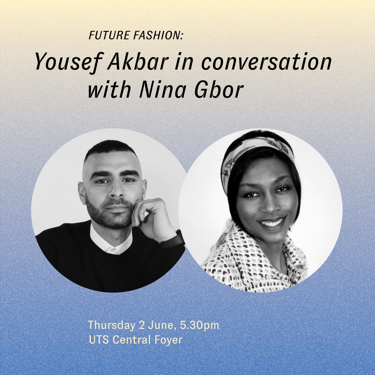 During @VividSydney, I'll be interviewing award-winning designer, @yousef_akbar on new digital tech and sustainable materials in fashion. At University Technology Sydney. 5:30 pm on June 2nd at UTS Central Building Foyer. Hope I see you there! 🦋 Tix: events.humanitix.com/future-fashion…