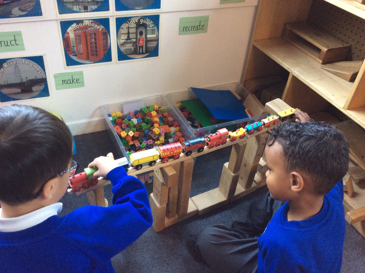 EYFS2stannes's tweet photo. Aron and Riad put their construction skills to the test! Aron would like everyone to know this is an “overground train” very different to an underground train! https://t.co/2WBVvYdaMO