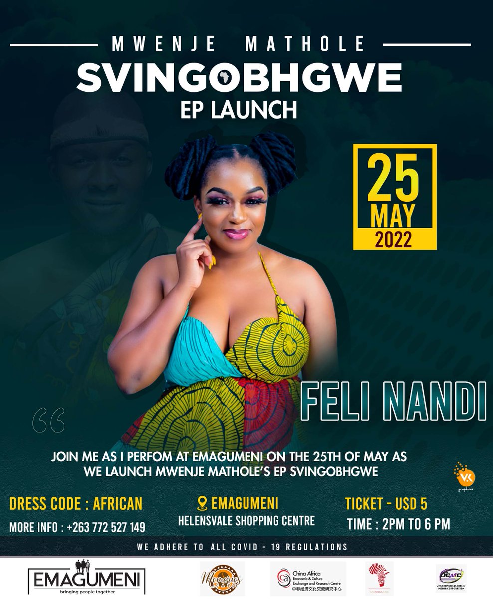 It's going to be a fun packed event this #AfricaDay2022 at the <a href="/mwenjemathole/">Mwenje Mathole</a> EP launch. Songstress <a href="/NandiFeli/">Feli Nandi</a> will be performing live <a href="/emagumenizw/">emagumenizw</a> in Hellensvale.

This event is proudly sponsored and organized by <a href="/jcmczw/">Jacaranda Culture and Media Corporation</a> proud event organisers of <a href="/namaszim/">National Arts Merit Awards - #Zimbabwe</a> <a href="/dreamstarzw/">Dreamstar Zimbabwe</a>