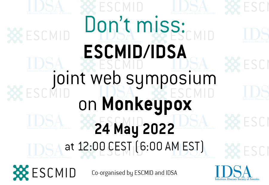 ESCMID's tweet photo. Joint @IDSAInfo webinar on #Monkeypox live tomorrow 24 May at 12:00 CEST (6:00 am EST) featuring:
@nickbeeching, @GilbertGreub, @MargaridaID, @ericashenoy, Joana Haussig, and Eskild Petersen who will be discussing the recent outbreak.
https://t.co/ixyXxxfZuV
@ECDC_EU #EITaF https://t.co/T3sdpd3g4B