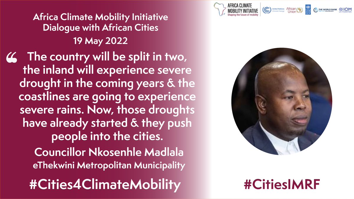 ACMI_Africa's tweet photo. At @ACMI_Africa &amp; @MayorsMigration's #ClimateMobility cities dialogue it was discussed how best to advance cities’ agency &amp; local action on climate mobility. Sincere thanks Councillor @nksnhle1 of eThekwini Metro Municipality for your remarks! 
#Cities4ClimateMobility #CitiesIMRF https://t.co/BHgykMj4Yz