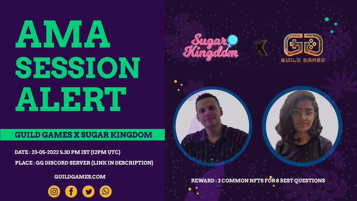 GuildGamesdao's tweet photo. 👑Get ready for another AMA Session👑
This time🍬@SugarKingdomNFT🍬

Venue: https://t.co/eLQuphce81

Exclusive NFTs for 3 Winners!!!

Like &amp; Retweet with 3 Friends!

#AMA #SugarKingdom #NFTGaming #Web3 #Blockchain #Gaming #candies #GuildGame. https://t.co/8ojyr1pPEK