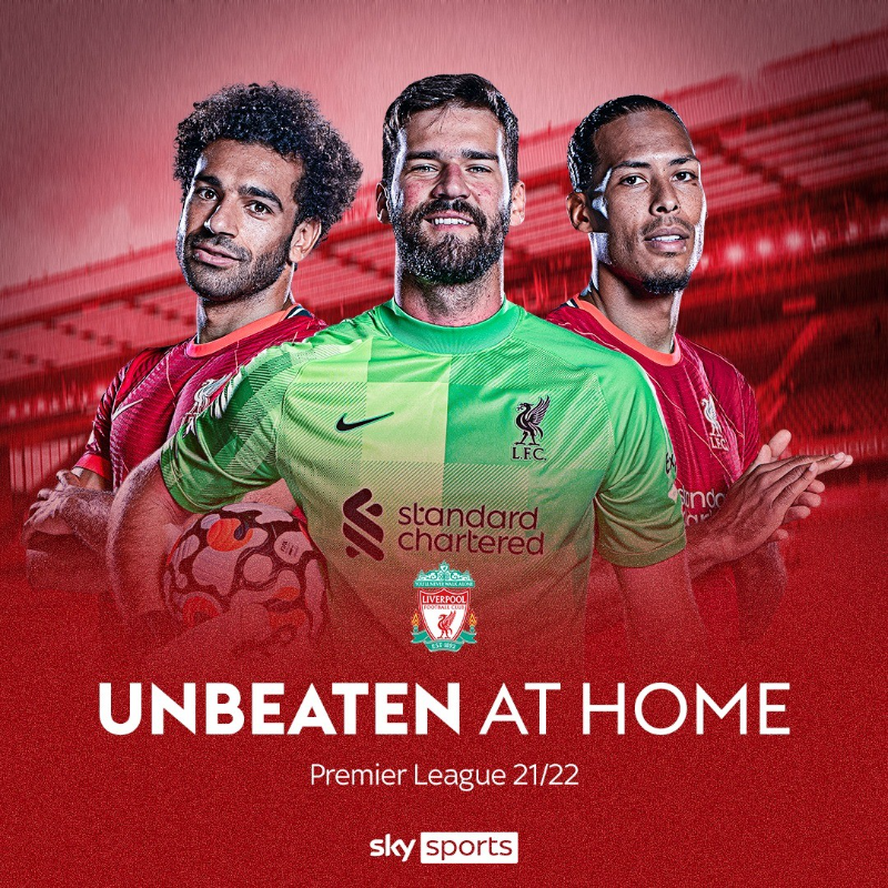 SkySportsPL's tweet photo. #LFC have now gone unbeaten at home for the fourth time in the last five seasons 💪🔴